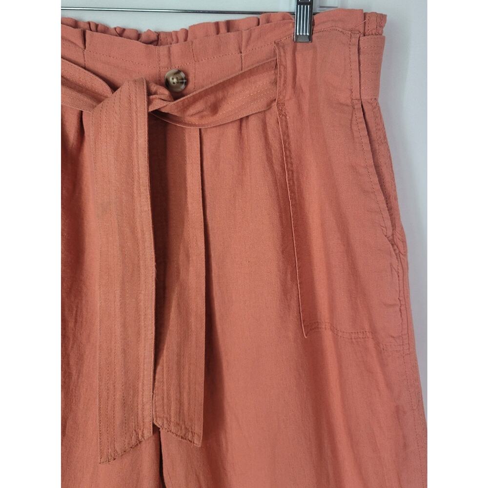BRIGGS Linen Blend Terracotta Wide Leg Pants with Paperbag Waist & Belt Size 16 - Picture 3 of 8